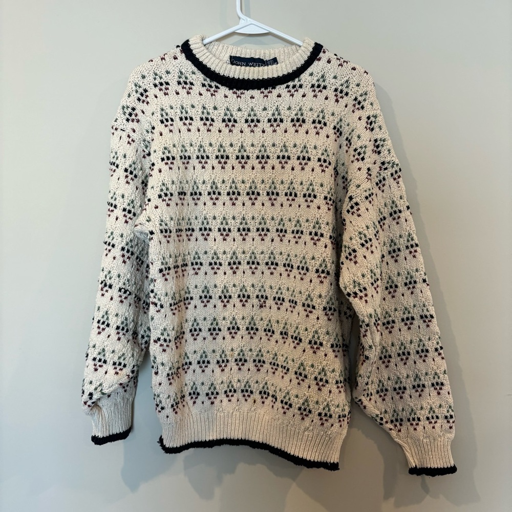 Chunky Patterned Cream Sweater Made in USA Medium